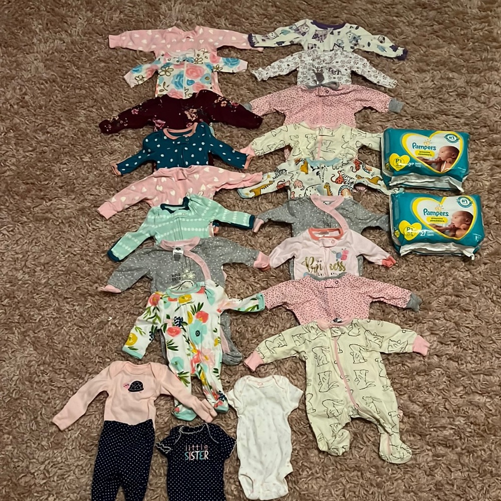 Preemie girl lot with diapers